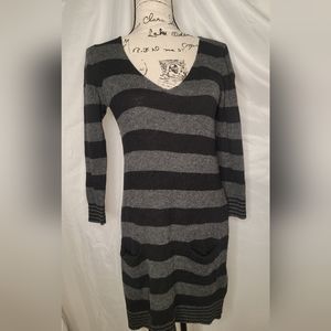Express black gray striped tunic sweater dress size M